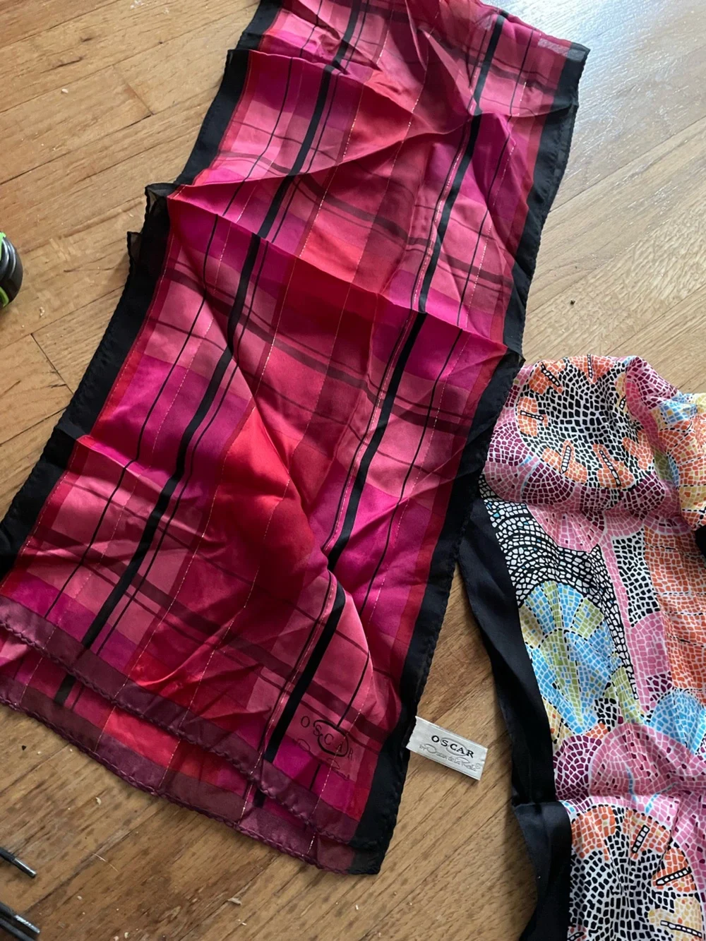 Oscar de la Renta Pink Plaid Silk Scarf